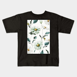 Floral Garden Botanical Print with Daisy White Kids T-Shirt